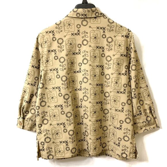 Alfred Dunner Top Size 14 Front Buttons, Stitching Details, Brown, Linen Blend - Picture 7 of 10